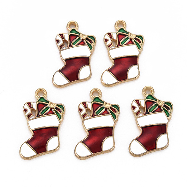 

PandaHall Alloy Enamel Pendants, Light Gold, Cadmium Free & Nickel Free & Lead Free, Christmas Socks, FireBrick, 26x15x3mm, Hole: 1.6mm..., Red