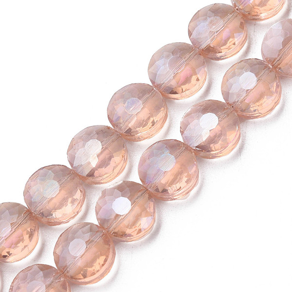 

PandaHall Electroplate Transparent Glass Beads Strands, Faceted, Flat Round, Pink, 10x6mm, Hole: 0.9mm, about 70pcs/strand, 27.95 inch(71cm)...