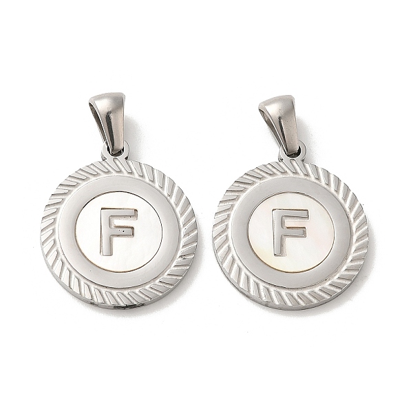 

PandaHall 304 Stainless Steel Pendants, Flat Round Shell Charms with Letter, Stainless Steel Color, Letter F, 20.5x17.5x1.5mm, Hole...