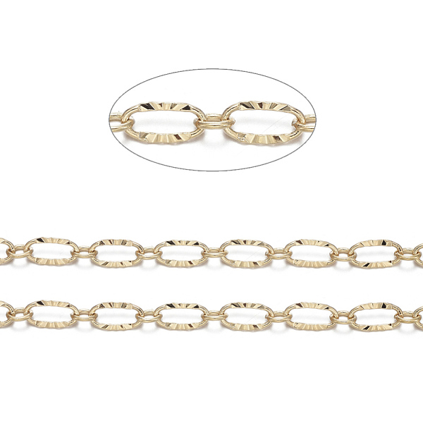 

PandaHall Brass Textured Oval Link Chains, Figaro Chains, Soldered, Real 18K Gold Plated, 6.2x3.3x0.5mm Brass
