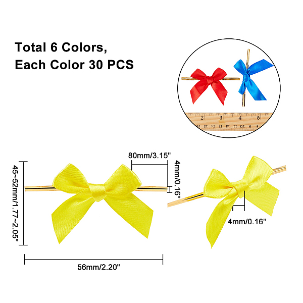 

PandaHall 180pcs Polyester Packaging Ribbon Bows, with Iron Wire Twist Ties, for DIY Gift Wrap Decoration, Wedding Candy Party Decoration..., Multicolor