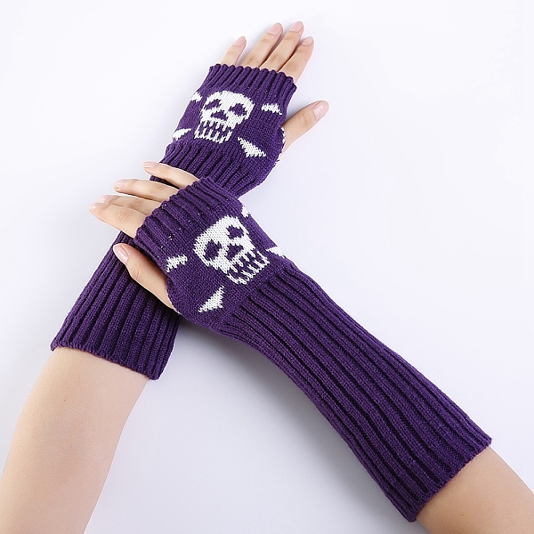 PandaHall Polyacrylonitrile Fiber Yarn Knitting Long Fingerless Gloves, Arm Warmer, Winter Warm Gloves with Thumb Hole, Skull Pattern...