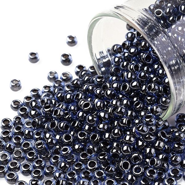 

PandaHall TOHO Round Seed Beads, Japanese Seed Beads, (362) Crystal Navy Blue Lined Luster, 8/0, 3mm, Hole: 1mm, about 222pcs/10g Glass Blue