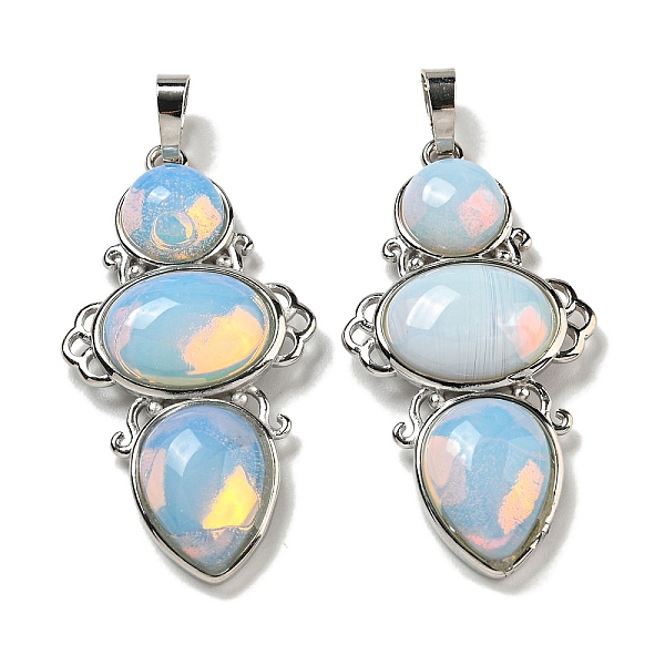

PandaHall Opalite Pendants, Rack Plating Brass Flower Charms, Cadmium Free & Lead Free, Platinum, 47x24x6.5mm, Hole: 7.5x5mm Opalite Flower