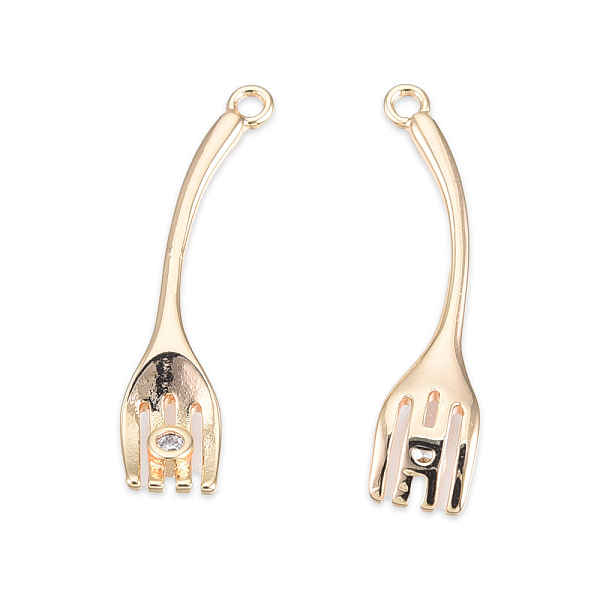 

PandaHall Brass Pave Clear Cubic Zirconia Pendants, Cadmium Free & Nickel Free & Lead Free, Fork, Real 18K Gold Plated, 26x7x2.5mm, Hole...