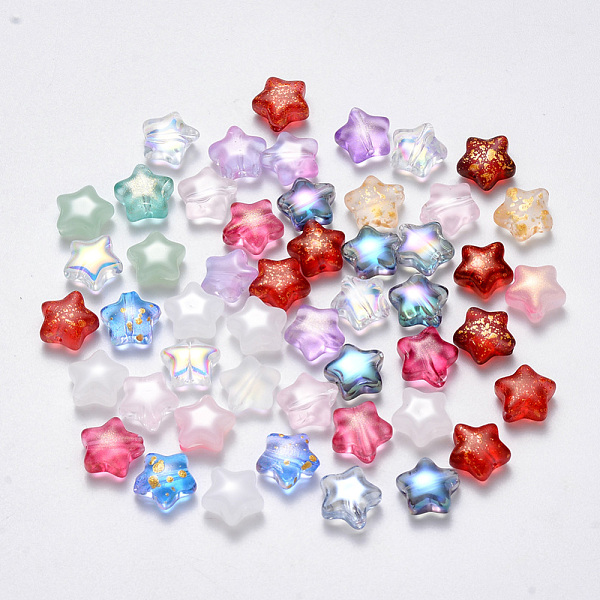 

PandaHall Spray Painted Glass Beads, Mixed Style, Star, Mixed Color, 8x8.5x4mm, Hole: 1mm Glass Star Multicolor