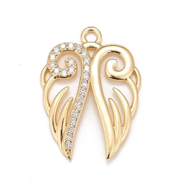 

PandaHall Brass Micro Pave Cubic Zirconia Pendants, Real 18K Gold Plated, Lead Free & Cadmium Free, Wing, Clear, 34x25x3mm, Hole: 2.5mm...