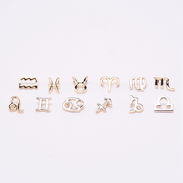 

PandaHall Alloy Charms, Twelve Constellations, Light Gold, 9.5~14.5x8~14.5x5~5.5mm, Hole: 1.5mm, 12pcs/set Alloy Constellation