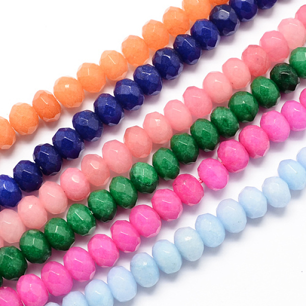

PandaHall Natural White Jade Bead Strands, Dyed, Faceted, Abacus Beads, Rondelle, Mixed Color, 4~5x3mm, Hole: 0.5mm, about 116-120pcs/strand..., Multicolor