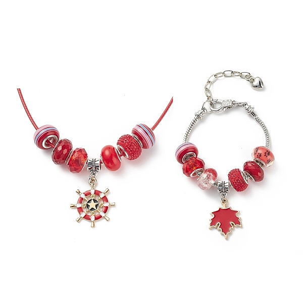 

PandaHall DIY European Bracelet Necklace Making Kit for Kid, Including Brass Chain Bracelet & Wax Rope Necklace Making, Large Hole Style..., Red
