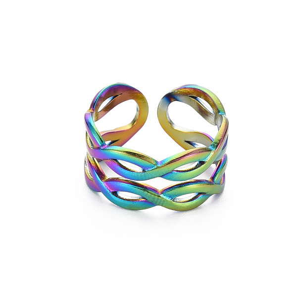 

PandaHall Rainbow Color 304 Stainless Steel Infinity Cuff Ring, Hollow Open Ring for Women, US Size 7(17.3mm) 304 Stainless Steel