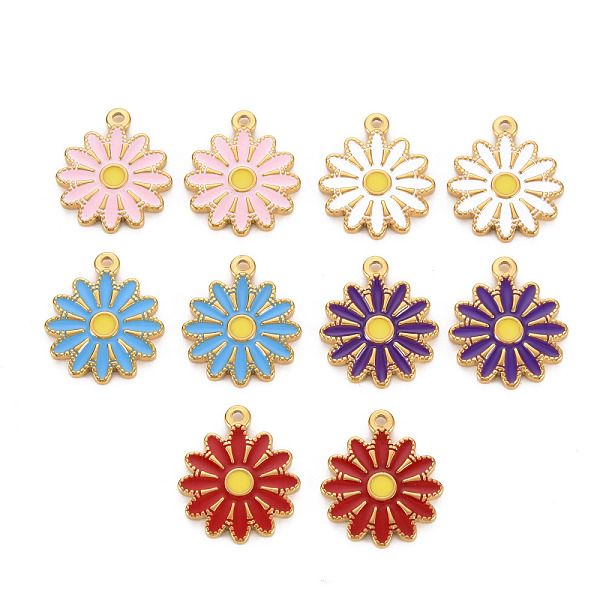 

PandaHall 304 Stainless Steel Enamel Pendants, Ion Plating(IP), Golden, Flower, Mixed Color, 18x15.5x2mm, Hole: 1.4mm Stainless Steel+Enamel..., Multicolor