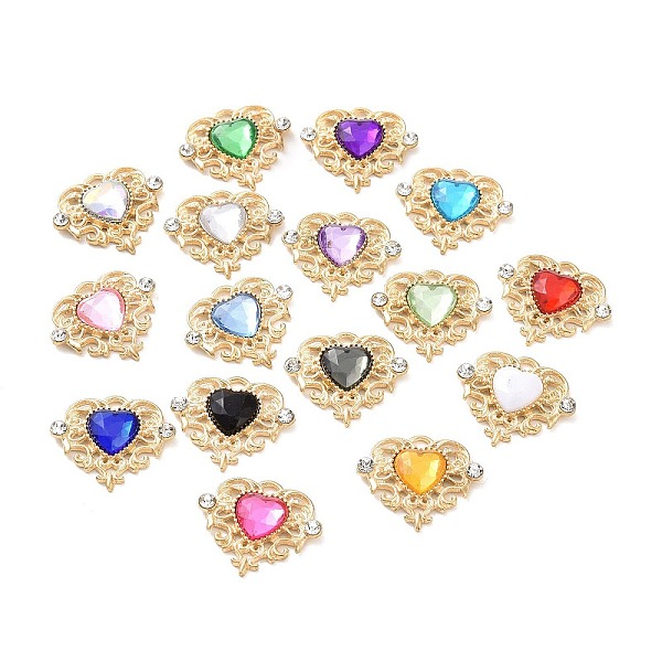 

PandaHall Acrylic Pendants, with Golden Tone Alloy Rhinestone Finding, Heart Charm, Mixed Color, 21.5x25x5mm, Hole: 2x2.5mm Alloy+Acrylic..., Multicolor
