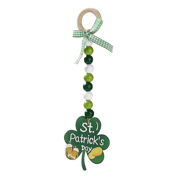

PandaHall Saint Patrick's Day Wood Pendant Decoration, with Wood Beaded and Ring Hanging Decoration, Clover, 262mm Wood Clover Green