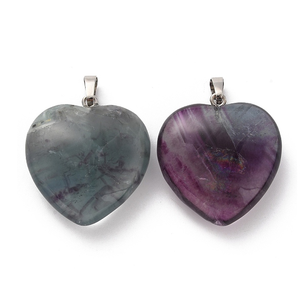 

PandaHall Natural Colorful Fluorite Pendants, Heart Charms, with Rack Plating Platinum Tone Brass Snap on Bails, 32~33x30~31x12~13mm, Hole...