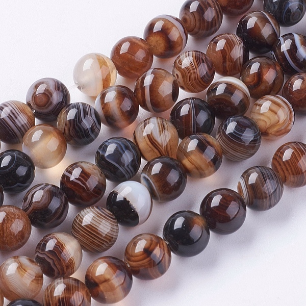 

PandaHall Round Dyed Natural Striped Agate/Banded Agate Beads Strands, Camel, 8mm, Hole: 1mm, about 48pcs/strand, 15.2 inch Banded Agate..., Brown