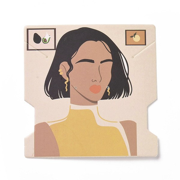 

PandaHall Paper Jewelry Display Cards, Earring Necklace Holder Cards, Square with Women Pattern, Wheat, 7.4x7.4x0.03cm, Hole: 1mm Paper..., Orange