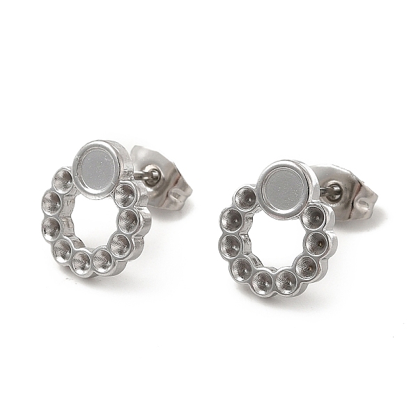 

PandaHall 304 Stainless Steel Stud Earring Finding, Earring Settings with Round Tray & for Rhinestone, Circle Ring, Stainless Steel Color...