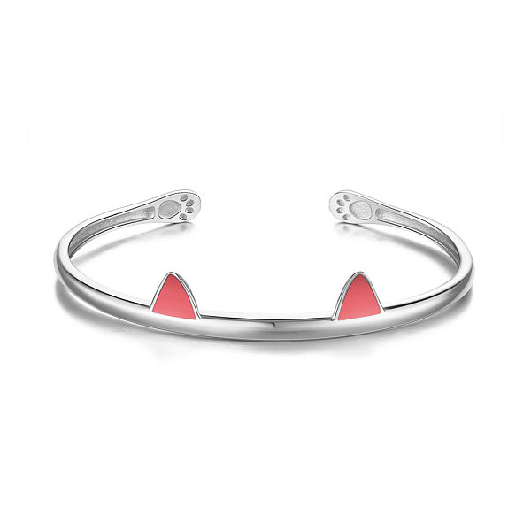 

PandaHall SHEGRACE Cute Design Rhodium Plated 925 Sterling Silver Kitten Cuff Bangle, Cat Ears, Platinum, 6-3/4 inch(17cm) Sterling Silver