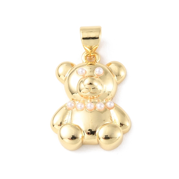 

PandaHall Brass Pendants, with Plastic Pearl Bead, Long-Lasting Plated, Cadmium Free & Lead Free, Bear Charms, Real 18K Gold Plated..., White