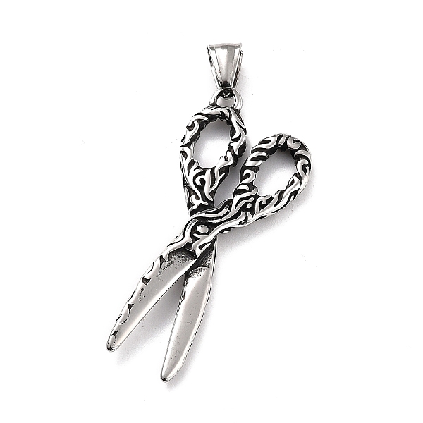 PandaHall 304 Stainless Steel Pendants, Scissor, Antique Silver, 58x25x5mm, Hole: 19.5x6.5mm 304 Stainless Steel Tool