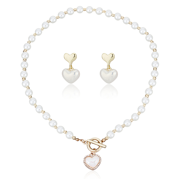 

PandaHall ANATTASOUL ABS Plastic Pearl Heart Pendant Necklace with Beaded Chains & Dangle Stud Earrings, Jewelry Set for Women, Golden...