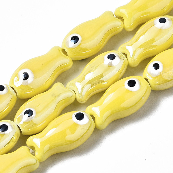 

PandaHall Handmade Porcelain Ceramic Beads Strands, Bright Glazed Porcelain, Fish, Yellow, 19x10x8mm, Hole: 1.5mm, about 17pcs/strand, 12.40...