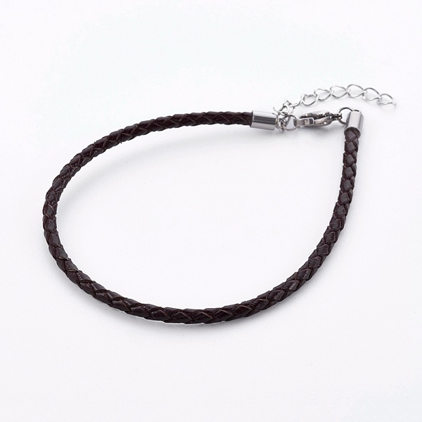 

PandaHall Braided Leather Cord Bracelet Making, with 304 Stainless Steel Lobster Claw Clasps and Extension Chain, Stainless Steel Color..., Brown