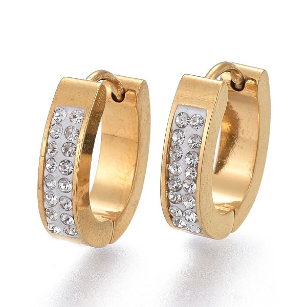 

PandaHall 304 Stainless Steel Huggie Hoop Earrings, with Polymer Clay Rhinestone, Ring, Crystal, Golden, 16x14x4mm, Pin: 1mm 304 Stainless..., Clear