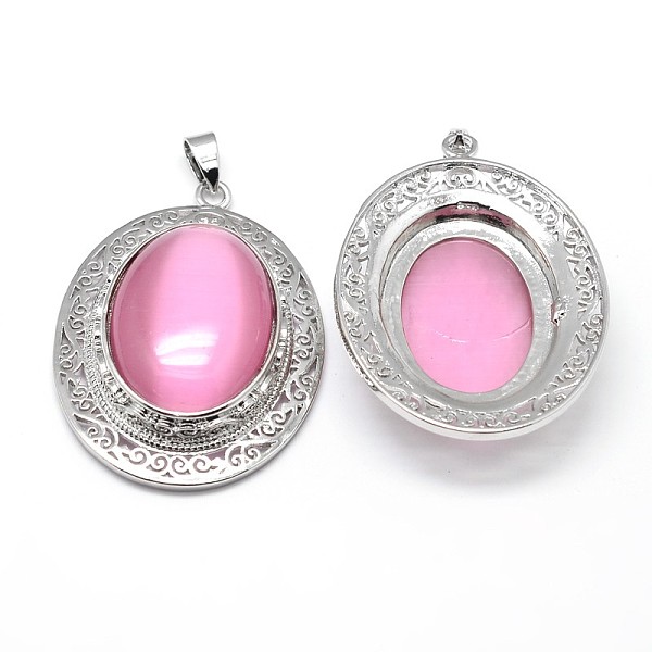 

PandaHall Oval Platinum Plated Brass Cat Eye Big Pendants, Cadmium Free & Lead Free, Pearl Pink, 50x37x12mm, Hole: 4x7.5mm Brass+Cat Eye...