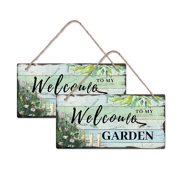 

PandaHall Natural Wood Hanging Wall Decorations, with Jute Twine, Rectangle, Colorful, Flower Pattern, 15x30x0.5cm Wood Flower