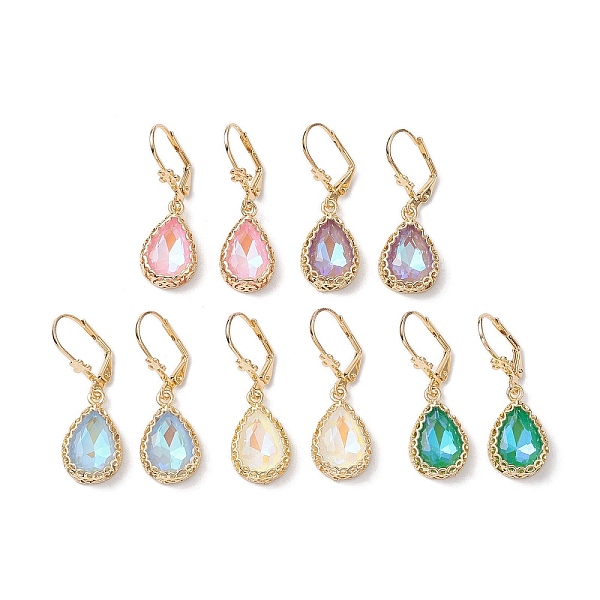 

PandaHall Glass Leverback Earring, with Brass Finding, Teardrop, Mixed Color, 38x13mm Glass Teardrop Multicolor