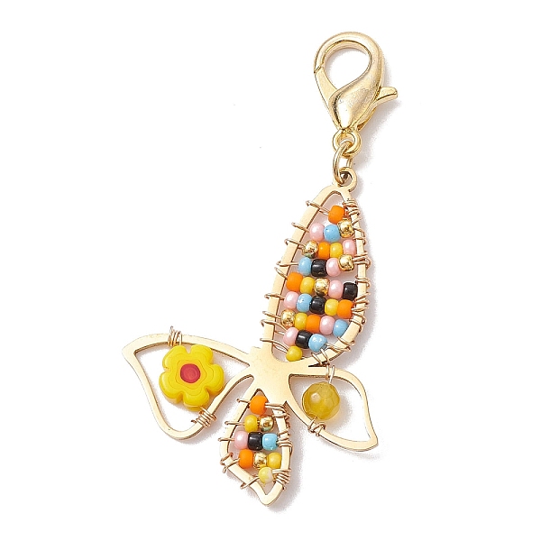 

PandaHall Glass Beads Pendant Decorations, with 201 Stainless Steel Pendants and Zinc Alloy Lobster Claw Clasps, Colorful, 58mm Glass...