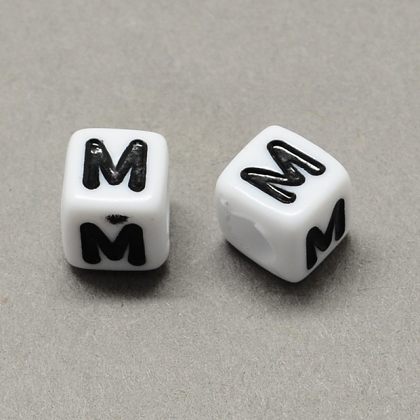 

PandaHall Large Hole Acrylic Letter European Beads, Horizontal Hole, White & Black, Cube with Letter.M, 7~8x7~8x7~8mm, Hole: 4mm, about...