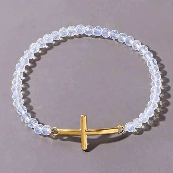 

PandaHall Cross with Class Bead Bracelet for Women Glass