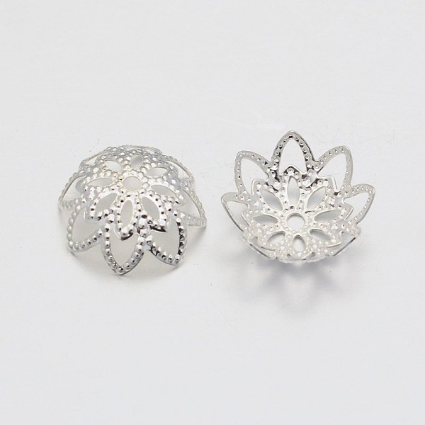 

PandaHall Brass Fancy Bead Caps, Lead Free & Nickel Free, Flower, Silver, 10x4mm Brass