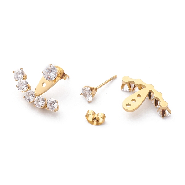 

PandaHall 304 Stainless Steel Front Back Stud Earrings, with Clear Cubic Zirconia and Ear Nuts, Golden, 21x14.5x5mm, Pin: 1mm 304 Stainless...