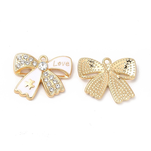 

PandaHall Alloy Enamel Pendants, with Rhinestone, Cadmium Free & Nickel Free & Lead Free, Golden, Bowknot with Word Love Charm, White...