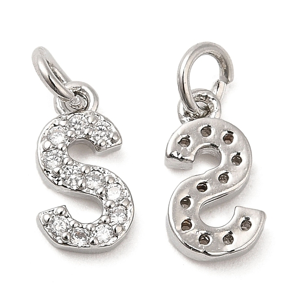 

PandaHall Brass Micro Pave Grade AAA Cubic Zirconia Charms, Letter S, Cadmium Free & Nickel Free & Lead Free, Real Platinum Plated..., Clear
