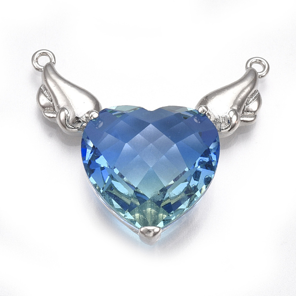 PandaHall K9 Glass Pendants, with Brass Findings, Faceted, Heart with Wing, Platinum, Blue, 26~27x29~30x9mm, Hole: 1.5mm K9 Glass Heart Blue PandaHall K9 Glass Pendants, with Brass Findings, Faceted, Heart with Wing, Platinum, Blue, 26~27x29~30x9mm, Hole: 1.5mm K9 Glass Heart Blue