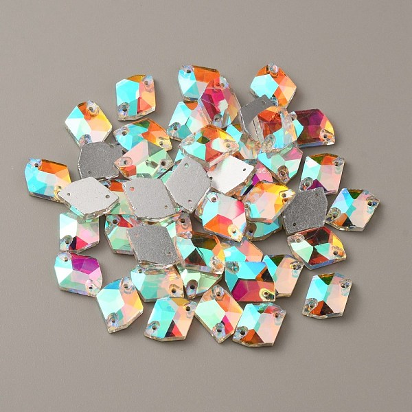 

PandaHall Sew on Rhinestones, Glass Rhinestone, 2-Holes Links, Garments Accessories, Irregular Rhombus, Crystal AB, 14x11x3.5mm, Hole: 1mm..., Clear