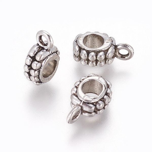 

PandaHall Tibetan Style Alloy Tube Bails, Loop Bails, Antique Silver, 13x5x8mm, Hole: 1.6mm, Inner Diameter: 4mm Alloy Ring