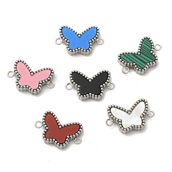

PandaHall 304 Stainless Steel Connector Charms, Butterfly Links, with Acrylic & Shell & Synthetic Malachite, Stainless Steel Color..., Multicolor