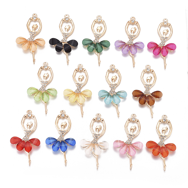 

PandaHall Alloy Big Pendants, with Resin & Crystal Rhinestone, Faceted, Ballerina, Golden, Mixed Color, 59~60x30~31x4.5mm, Hole: 2.5mm..., Multicolor