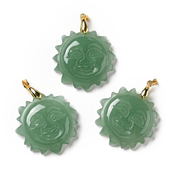 

PandaHall Natural Green Aventurine Pendants, with Golden Tone Brass Findings, Lead Free & Cadmium Free, Sun with Smiling Face...