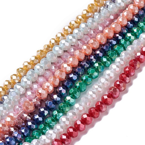 

PandaHall Opaque Glass Beads Strands, Faceted, Rondelle, Mixed Color, 6x5mm, Hole: 1mm, about 126pcs/strand, 24.41''(62cm) Glass Rondelle..., Multicolor
