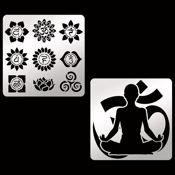 

PandaHall FINGERINSPIRE 2 Pcs Chakra Mandala Metal Stencils 15.6cm Square Metal Chakra Stencil Stainless Steel Mandala Yoga Om Symbols...