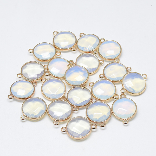 

PandaHall Opalite Links connectors, with Golden Tone Brass Findings, Faceted, Flat Round, Golden, 25.5~26.5x17~18x6~7mm, Hole: 2~2.5mm...