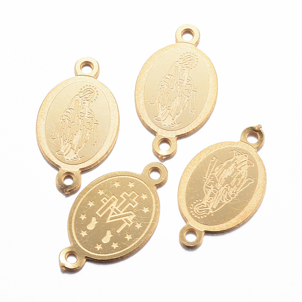 

PandaHall Ion Plating(IP) 304 Stainless Steel Links connectors, Oval with Virgin Mary, Golden, 16x9x0.8mm, Hole: 1mm 304 Stainless Steel...