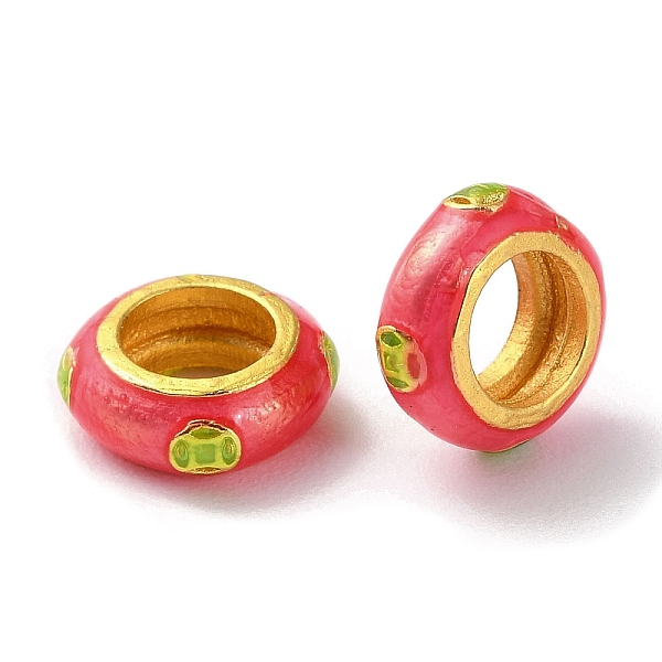 

PandaHall Rack Plating Alloy Enamel European Beads, Cadmium Free & Lead Free, Large Hole Beads, Rondelle, Matte Gold Color, Cerise, 10x4mm..., Red